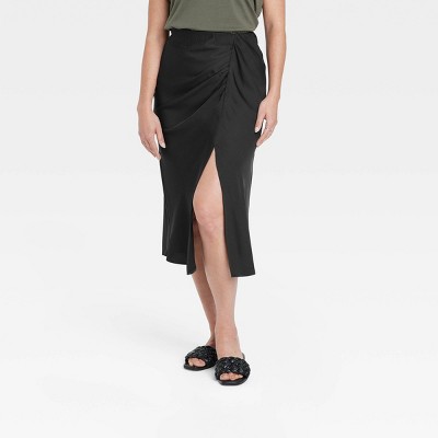 Women's Ruched Satin Midi Slip Skirt - A New Day™