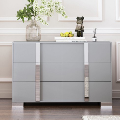 Nicbex Modern Dresser With Mirrored Design large 4 Drawers With Metal Handles chest Of Drawers For Bedroom living Room hallway gray Target