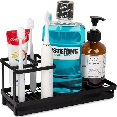 LunaLulinlk Toothbrush Holders for Bathrooms, 4 Slots Rustproof Metal Tooth Brushing Organizer with Drainage Black