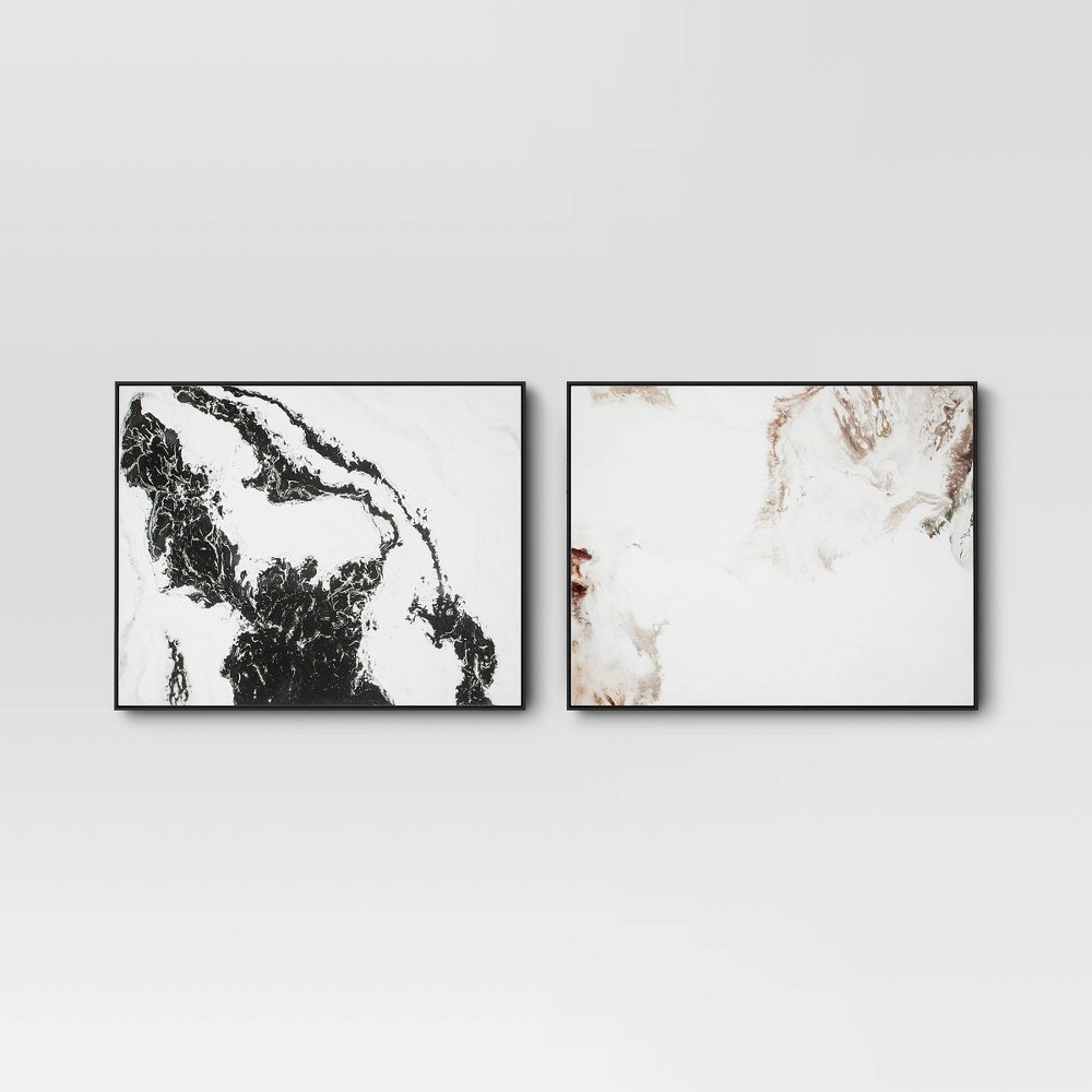 30" x 24" 2pk Marble Framed Printed Canvases Black/Tan - Threshold™: Modern Abstract Digital Art, Polystyrene Frame