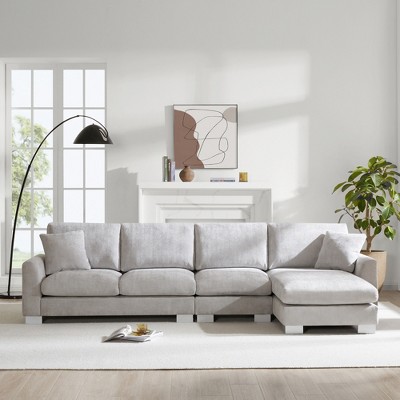 Whisen Modern Oversized Sectional Sofa, L-shaped Luxury Couch Set with Chaise and 2 Pillows
