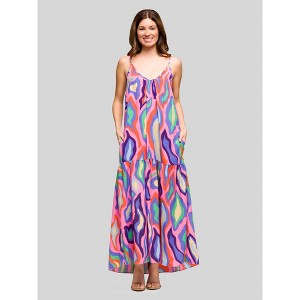 24seven Comfort Apparel Womens Multicolor Lightweight Spaghetti Strap Pocket Maxi Dress - 1 of 4