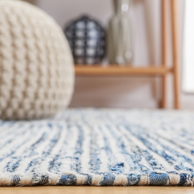 Ivory and Blue Kilim Flat Weave 3x5 Wool Cotton Rug
