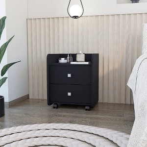 Gulches Contemporary 2 Drawer Nightstand Black Finish, Jewelry Tray, Silver Metal Knobs, Solid Wood & Veneer, 25.6"W x17"D x25.4"H - 1 of 4