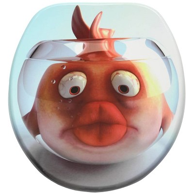 Sanilo 125 Round Molded Wood Toilet Seat with No Slam, Slow, Soft-Close Lid, Stainless Steel Hinges, Unique Fun Decorative Design, Orange Goldfish