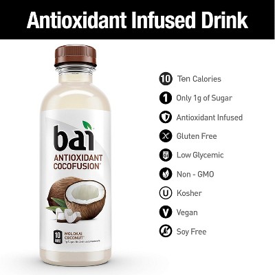 Bai Coconut Flavored Water, Molokai Coconut, Antioxidant Infused Drinks, 12 Count Molokai Coconut 18 Fl Oz (Pack of 12)