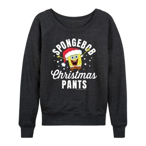Women's - SpongeBob SquarePants - Christmas Pants Lightweight French Terry Wide Neck Long Sleeve Shirt - 1 of 4
