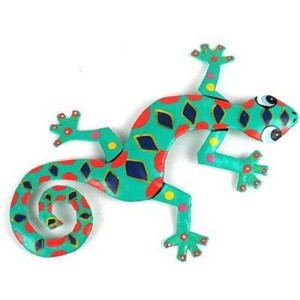 Slickblue Vibrant 8" Steel Gecko Wall Art, Handmade with Bright Colors - Choose from Red, Green, Pink, or Multicolor - 1 of 3