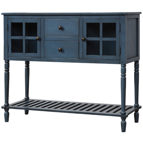 Farmhouse Double Door Console Table With Bottom Shelf And Drawers ...