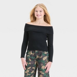 Girls' Off the Shoulder Ribbed Sweater - art class™ - 1 of 4