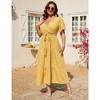Womens Plus Size V Neck Wrap Maxi Dress High Waist Ruffle Summer Casual Dress with Belt - 3 of 4