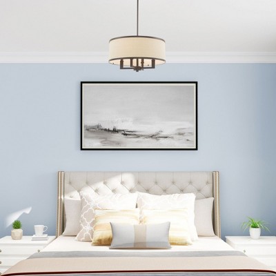 Elegant Brushed Nickel 4-Light Chandelier with Off-White Drum Shade
