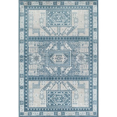 Azure Elegance 5' x 7' Reversible Blue Synthetic Area Rug