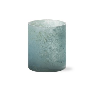 tagltd Surf Frosted Tealight Holder - Aqua Blue Glass Candle Holder for Tealights & Votives, Everyday Use, 3" x 3" x 4" - 1 of 2