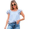 Amaryllis Women’s Ruffle Sleeve Back Bow Textured Woven Top Square Neckline Feminine Fit Soft Lightweight Blouse - 2 of 4