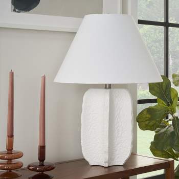 25" White Textured Ceramic Plaster Table Lamp - Nourison