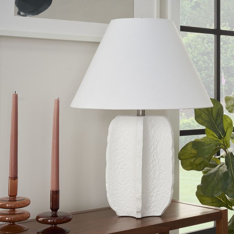 25" White Textured Ceramic Plaster Table Lamp - Nourison, 1 of 9