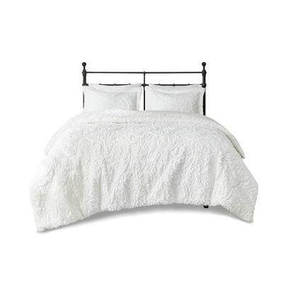 Gracie Mills Caldwell Paisley Faux Fur Emboidered Comforter Set - Full/Queen - Ivory