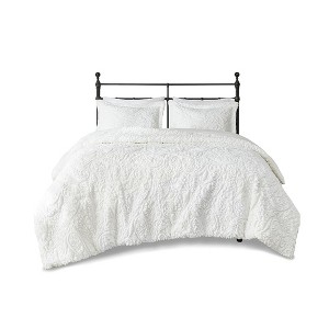 Gracie Mills Caldwell Paisley Faux Fur Emboidered Comforter Set - Full/Queen - Ivory - 1 of 4