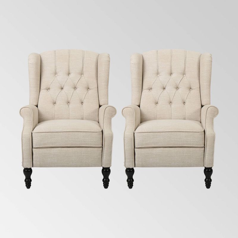 Set of 2 Walter Contemporary Tufted Fabric Press-Back Recliners Beige - Christopher Knight Home, 1 of 8