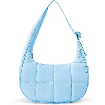 Crescent Shoulder Bag for Women, Nylon Quilted Shoulder Purses, Puffy Handbags with Adjustable Strap
