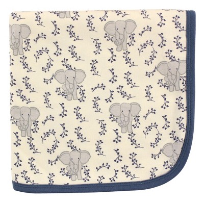 Touched by Nature Baby Boy Organic Cotton Swaddle, Receiving and Multi-purpose Blanket, Blue Elephant, One Size