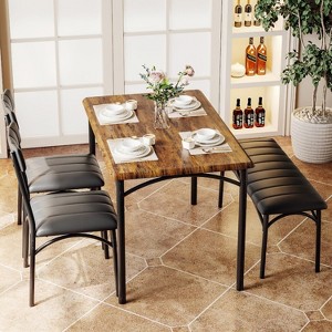 Dining Table Set for 4, Kitchen Table with Upholstered Chairs and Bench, Wood Rectangular Dining Table and Chairs Set for Home - 1 of 4