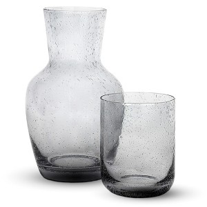 Bruno Magli Bubble Carafe 2-Piece Set Drinking Glass Tumbler Doubles as a Lid, Water Pitcher with Matching Cup, Gift Boxed, Gray - 1 of 4