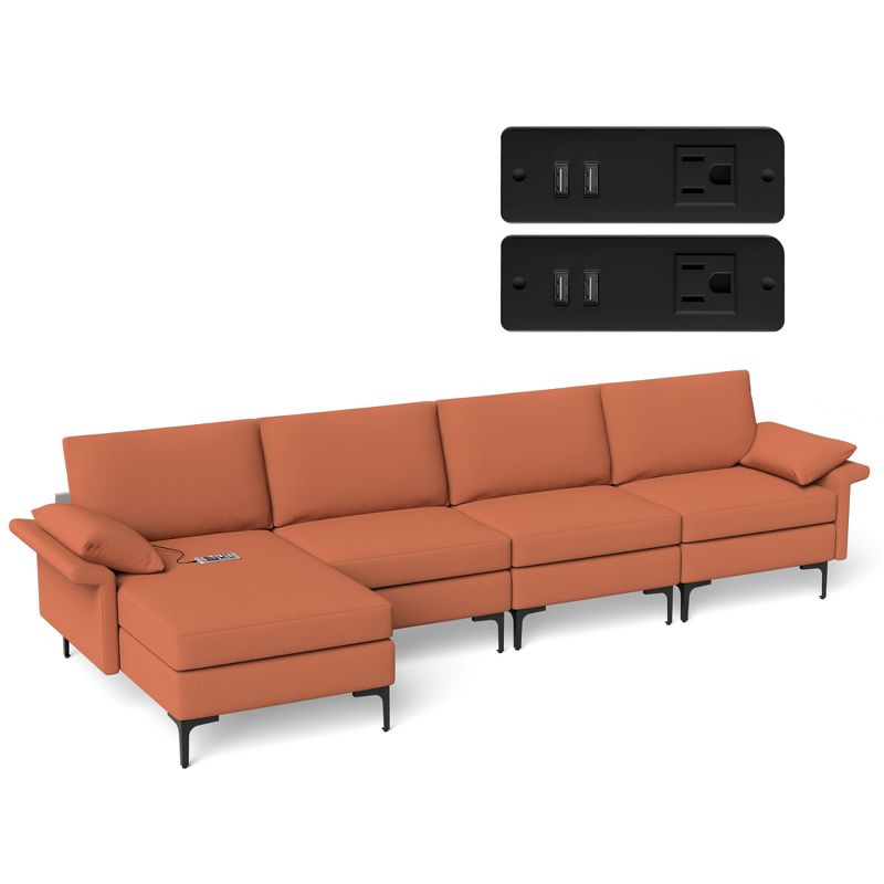 Costway  L-shaped Modern Modular Sectional Sofa w/ Reversible Chaise & 4 USB Ports, 1 of 11