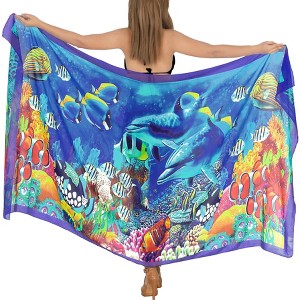 LA LEELA Women's Bikini Beach Wrap Swim Cover Up Swimwear Summer Wraps Beachwear Sarong Coverups Skirts for Women One Size Multicolor, Fish Aquarium - 1 of 4