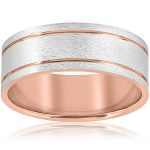 Pompeii3 14k Rose Gold 8MM Two Tone Flat Brushed Comfort Fit Mens Wedding Band - 1 of 4