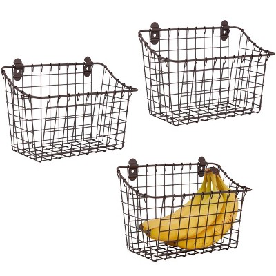 Farmlyn Creek 3 Pack Bronze Metal Wall Mounted Fruit Baskets for Storage (10.25 x 5.5 x 7.5 In)