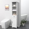 kleankin Tall Bathroom Storage Cabinet with 3 Tier Shelf, Cupboard, Drawer, Door, Freestanding Linen Tower, Slim Side Organizer, White - 3 of 4