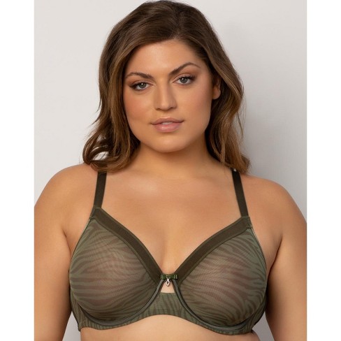Curvy Couture Women's Sheer Mesh Full Coverage Unlined Underwire Bra Olive  Waves 42d : Target