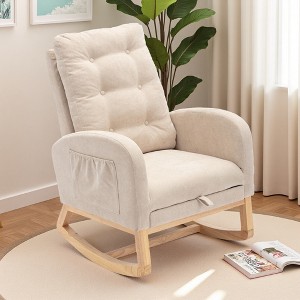 Upholstered High-Back Rocking Chair with Rubber Wood Legs - 1 of 4