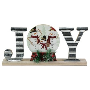 Northlight 15" Galvanized Metal and Wooden 'Joy' Snowman Family Christmas Sign - 1 of 3