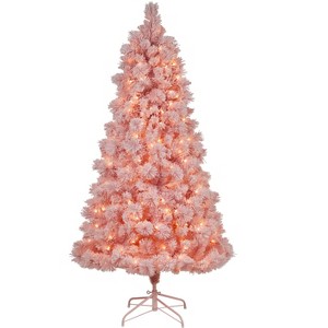 Nearly Natural 7-ft Holiday Pink Cashmere Artificial Christmas Tree Artificial with 300 LED lights and 599 Bendable Branches - 1 of 4