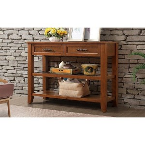 CAVINAS 2 Drawers Console Table with 2 Open Shelves,Entryway Table with Iron Handles,Mid-Century Couch Table for Living Room - 1 of 4