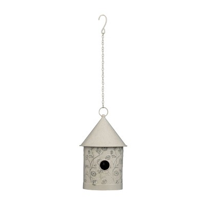 Distressed White Floral Metal Decorative Birdhouse - Foreside Home & Garden