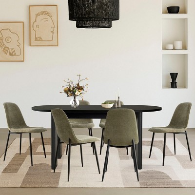 7-Pcs Modern Dining Set For 6,Black Oval Dining Table & Armless Dining Chair with Metal Leg Upholstered Kitchen Chair for Dining Room-Tanpinhause