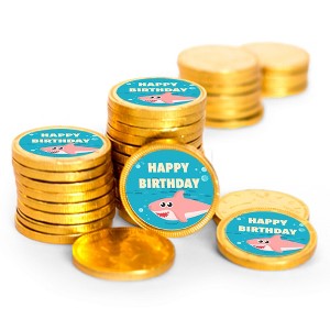 84 Pcs Pink Shark Kid's Birthday Candy Party Favors Chocolate Coins with Gold Foil - 1 of 4