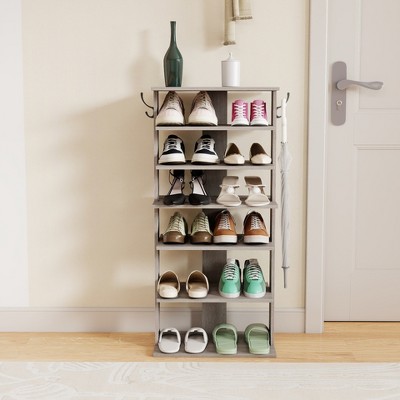 Shoe Rack 7 Tier Vertical Storage Organizer Double Row Narrow Metal Slim Shelf for Closet Entryway Bedroom