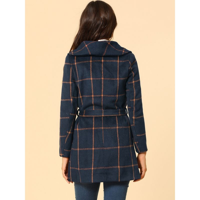 Allegra K Women's Shawl Collar Check Belted Wrap Plaid Coat with Pockets, 5 of 7