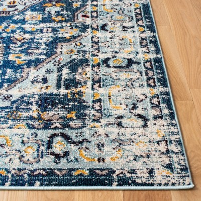 Madison Dark Blue and Ivory Synthetic Runner Rug