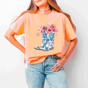Simply Sage Market Cowboy Boots Floral Garment Dyed Tee - 1 of 4