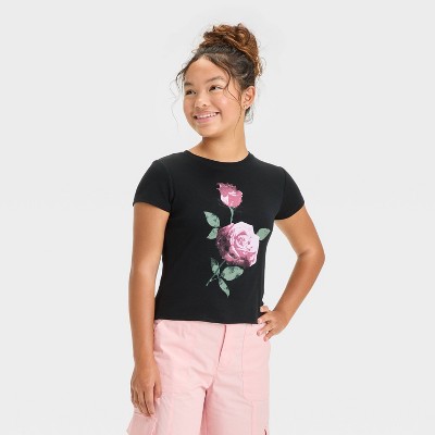 Girls' Short Sleeve Graphic Rose Baby T-Shirt - art class™ Black