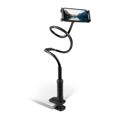 Insten Cell Phone Stand for Desk - 360° Flexible 50" Gooseneck Mount with Clamp Compatible with Samsung, iPhone, Tablet, iPad, Black