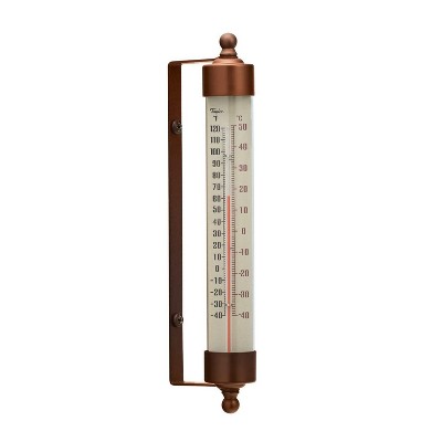 Taylor 7.5" Long Glass Tube Thermometer, Weatherproof Glass with Copper Frame, Easy to Read Increments, Vintage Style - Mounting Bracket Included