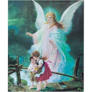 Dicksons Guardian Angel Watching Over Children Blue Glow 10 x 12 Wood Wall Sign Plaque - 1 of 1