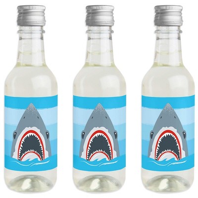 Big Dot of Happiness Shark Zone - Mini Wine and Champagne Bottle Label Stickers - Jawsome Shark Viewing Week or Birthday Party Favor Gift - Set of 16